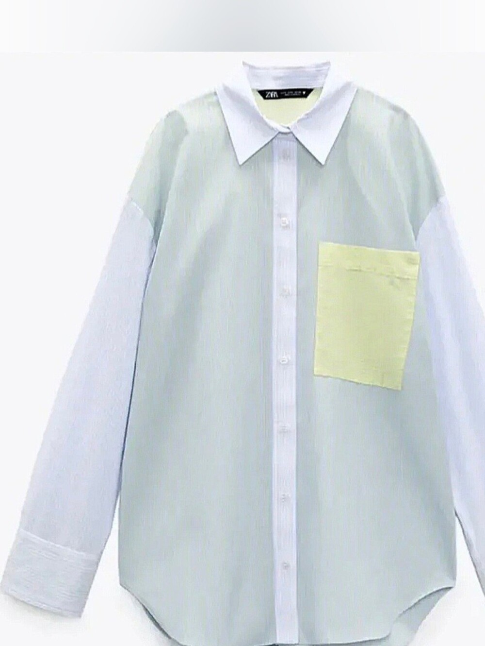 Zara Striped Poplin Shirt Light Blue & Yellow - Picture 2 of 9